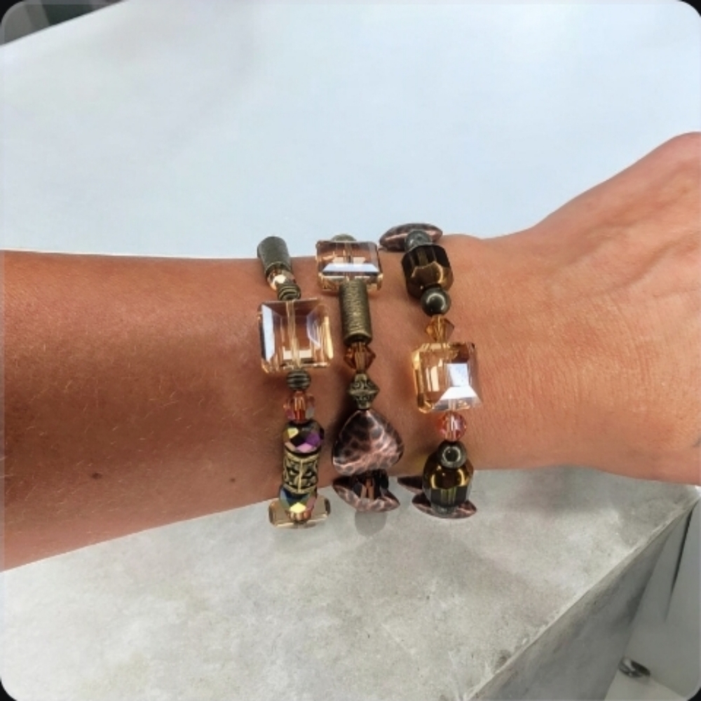 Swarovski crystal Fall inspired stacked bracelets